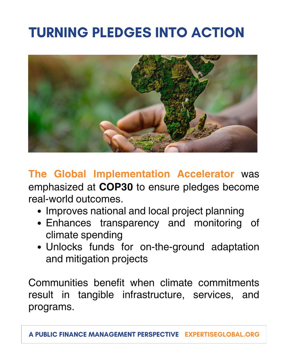 ExpertiseGL's tweet image. The Global Implementation Accelerator is built to turn climate promises into real results. Better planning, transparent spending, and stronger project pipelines move funding where it is needed most.
 #Implementation #ClimateActionNow #Adaptation #Accountability