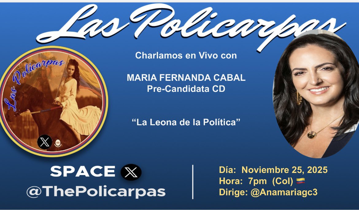 LadysoyLb's tweet photo. 🦁🔥 HOY nos vemos en Las Policarcas para una conversación imperdible con María Fernanda Cabal @MariaFdaCabal, la Leona de la Política.
💬🇨🇴 7:00 pm (Col)
🎙️ Dirige: @Anamariagc3
🚀 Súmate al Space 👉 @ThePolicarpas
#CabalEsMiCandidata #SomosCabal #CabalExtremaCoherencia https://t.co/urmc8PK0BM
