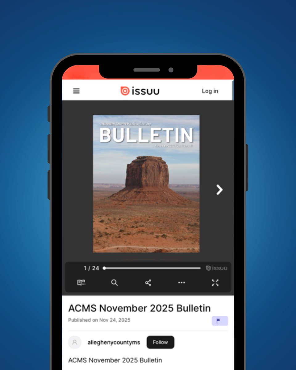 alleghenycms's tweet photo. The November Bulletin is here! 💙

Flip through the full issue now on ISSUU or check out the link in our bio!

#acms #alleghenycountymedicalsociety #pittsburghmedicine #medicalsociety https://t.co/pKO9PvMIlA