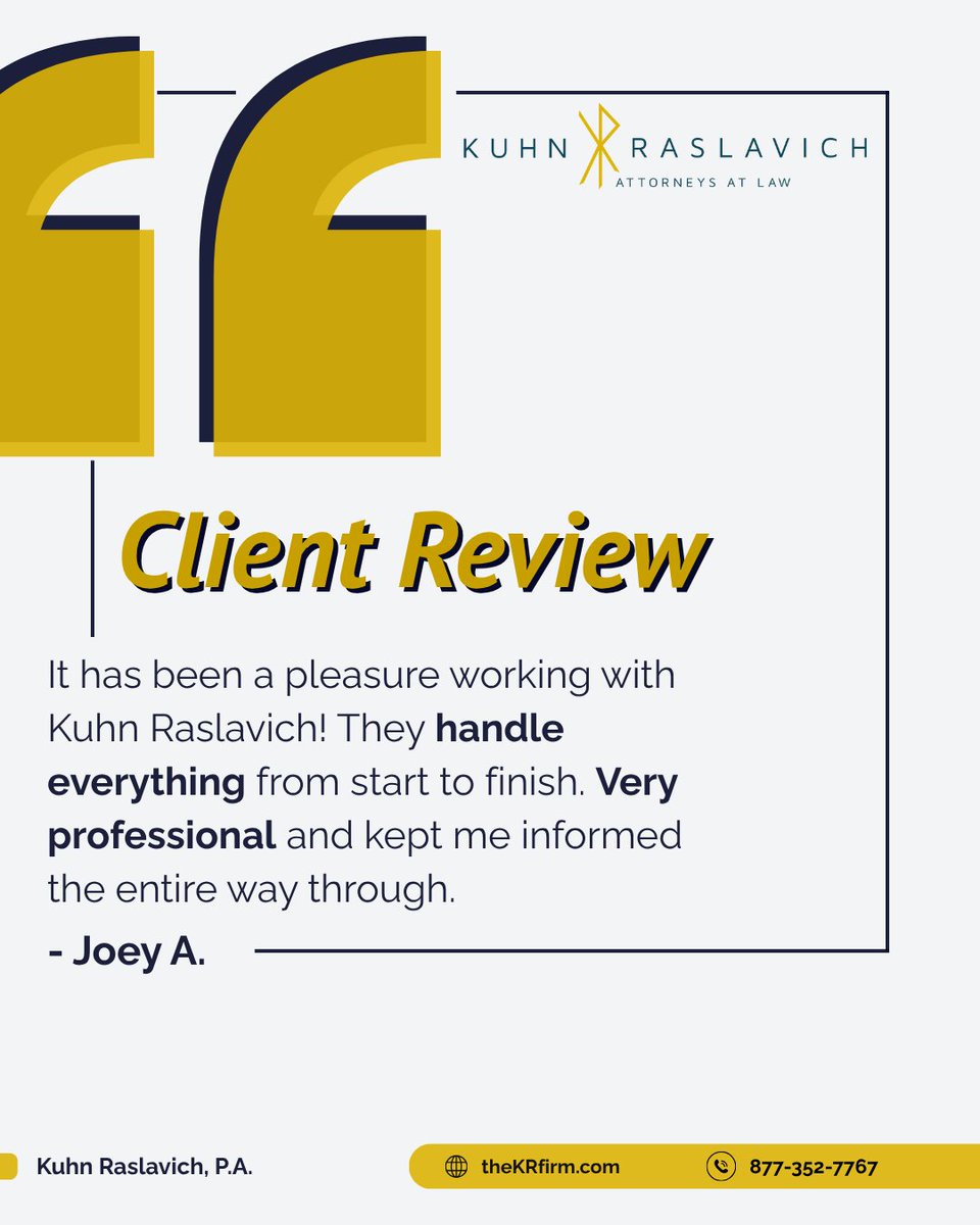 KuhnRaslavich's tweet image. From start to finish, we handle every detail so you can focus on moving forward. 💪 Count on clear communication and professionalism with Kuhn Raslavich! ⚖️✨ #KuhnRaslavich #PropertyDamageLawyers #ClientFocused #ClientFeedback