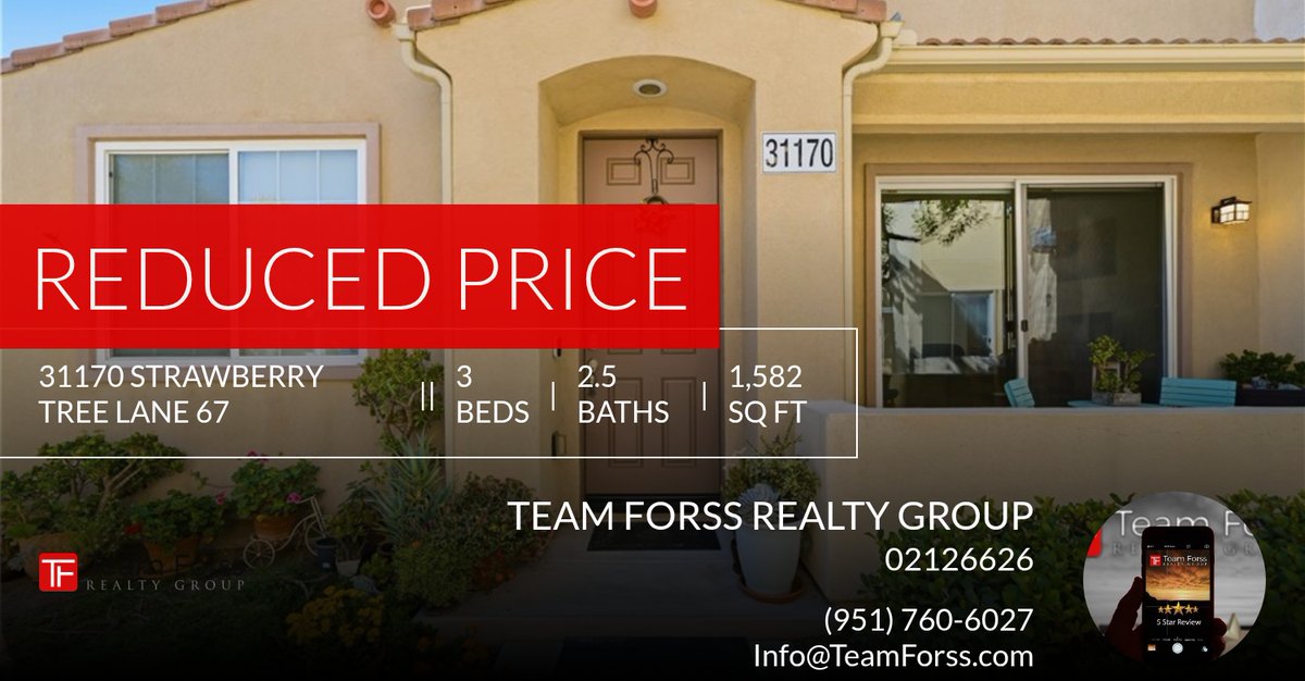 📍 Reduced Price 📍 This recently reduced home at 31170 Strawberry Tree Lane 67 in Temecula won't last long, so, don't wait to set up a showing! Reach out here or at (951) 760-6027 for more information!

teamforss.com homeforsale.at/31170_STRAWBER…