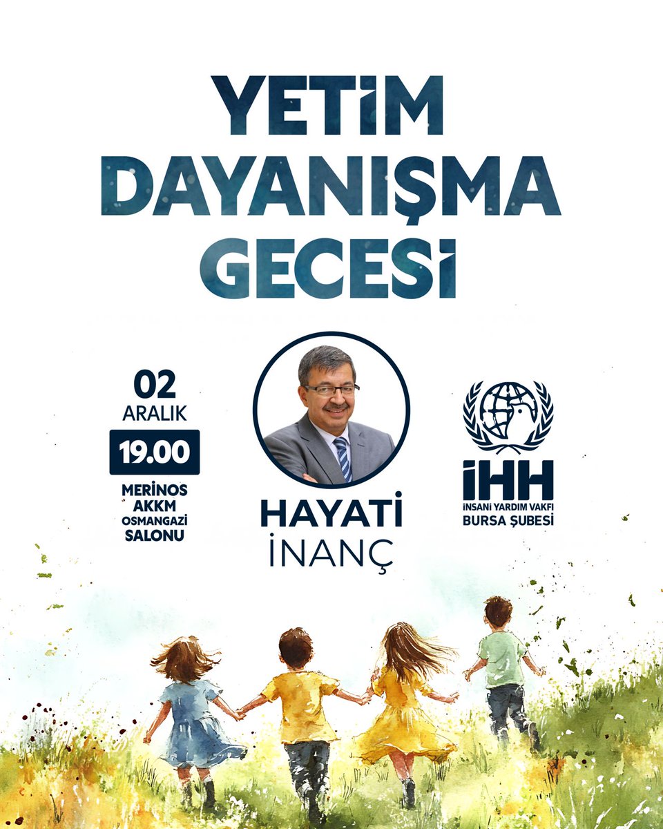 11. Yetim Dayanışma Gecesi yaklaşıyooorrr!
Bu yıl da gönüllerimizi birleştirip yeryüzünün en kıymetli emanetleri için buluşuyoruz. Hayati İnanç’ın gönüllere dokunan anlatımlarıyla renk katacağı bu özel geceye tüm halkımız davetlidir.
 02 Aralık 2025 – Salı 19:00 Merinos AKKM