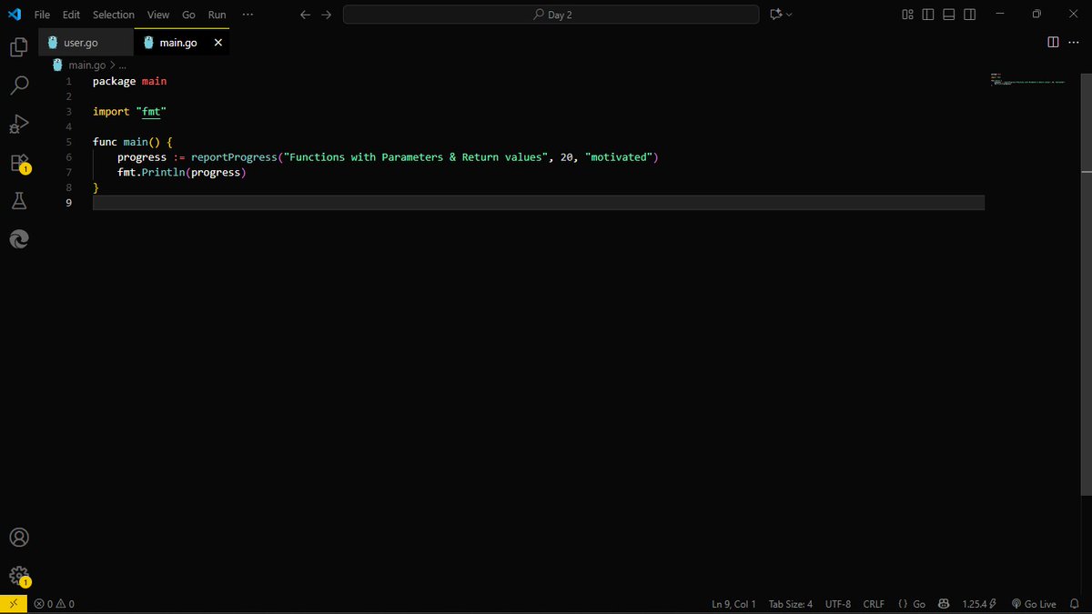EbelikeEbitimi's tweet image. Day 2 of Learning #Golang! 🎉 Functions with parameters and returns working! Small win, big progress. On to interfaces next! Any tips? 👇
​#go #backenddevloper #100DaysOfCode