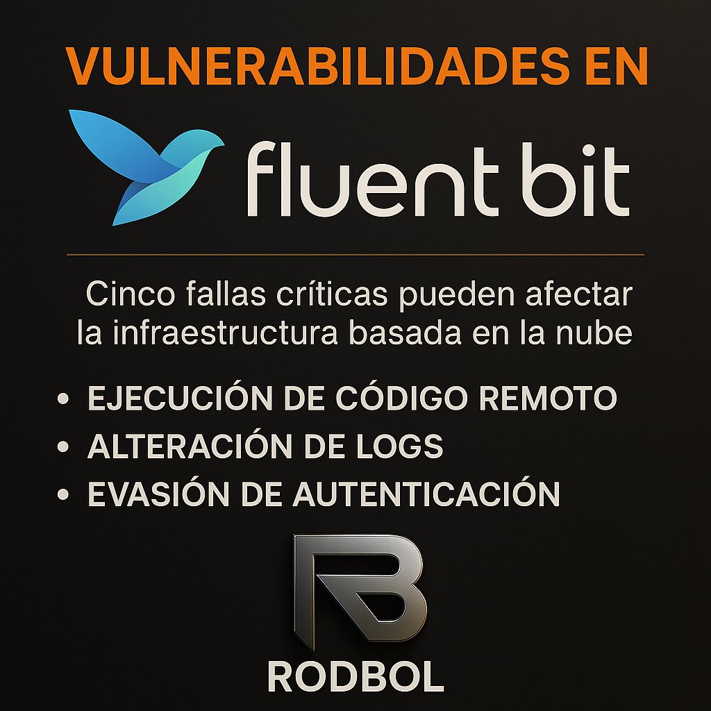 RODBOLCOL's tweet photo. 🚨 Alerta Rodbol – Noticias de hoy que no puedes ignorar

Una nueva serie de vulnerabilidades en Fluent Bit, una herramienta clave en entornos de nube, están siendo reportadas por especialistas: los fallos permitirían el acceso total a infraestructuras basadas en contenedores y servicios cloud. 

✅ ¿Qué debes saber?
▪️ Se han identificado 5 fallas críticas que permiten secuelas como ejecución de código remoto, alteración de logs, y evasión de autenticación. 

▪️ Esta herramienta es usada ampliamente en plataformas como AWS, GCP, Azure, por lo que el alcance es global. 

🔧 ¿Qué puedes hacer inmediatamente?

1. Revisa si usas Fluent Bit en tu infraestructura.

2. Si sí, actualiza a la versión parcheada v4.1.1 o 4.0.12. 

3. Audita los logs y contenedores para detectar actividad sospechosa.

Mantenerse informado es protegerse. En Rodbol te ayudamos a auditar y asegurar tus servidores, contenedores y webs.
🌐 https://t.co/XgUNq1m2Zb
#Rodbol #Ciberseguridad #NoticiasTech #Vulnerabilidades #InfraestructuraDigital
