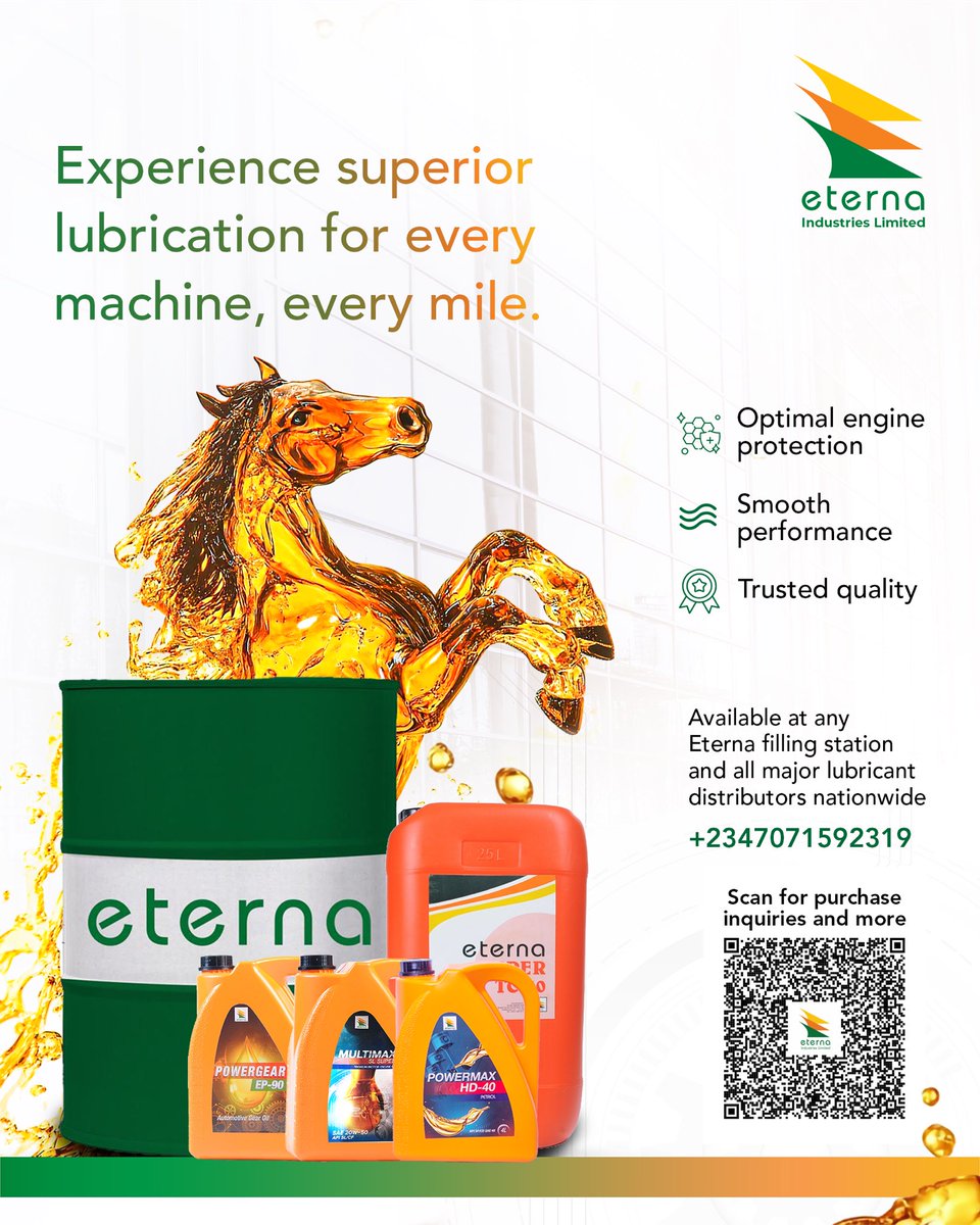 EternaIndLtd's tweet image. Experience superior lubrication for every machine, every mile.
Eterna delivers unmatched protection and performance, wherever the road leads!

#Eterna #Lubricants #EngineProtection