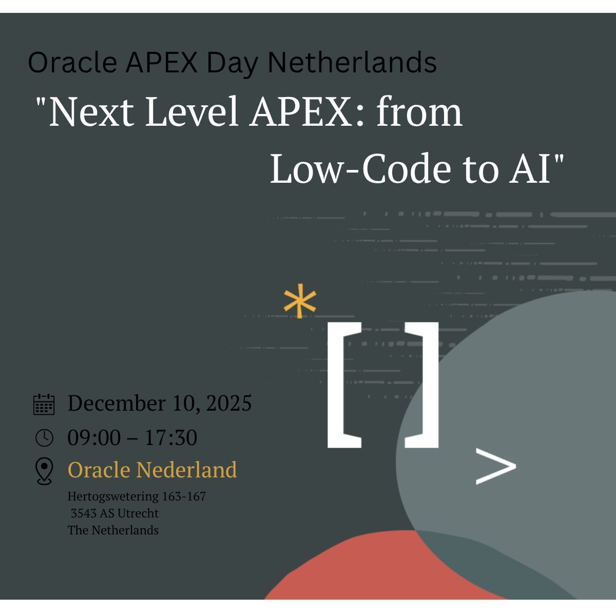 nl_OUG's tweet image. In association with Oracle we&apos;d like to invite you to the Oracle APEX Day Netherlands.

Take your APEX skills to new heights! Explore the advanced features of Oracle APEX and discover how to easily integrate AI into your business data.

eventreg.oracle.com/profile/web/in… 

#oraclAPEX #free