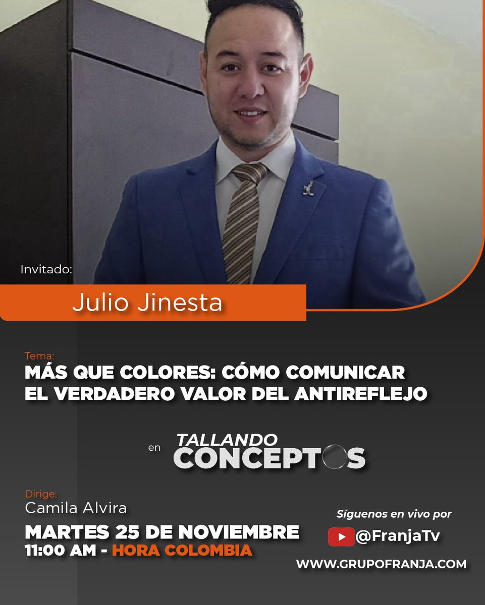 FranjaVisual's tweet image. #Webinar El antireflejo sigue siendo uno de los tratamientos más recomendados, pero también uno de los más incomprendidos por los usuarios. 

Únete hoy con #TC a las 11:00 a.m. (Hora Colombia)

🔴 Transmisión en vivo: YouTube TVFranja
🔁 Retransmisión: 7:00 p.m por linkedin.