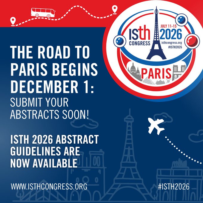 TomReiser's tweet image. 🥳The wait is over - Abstract Submission is officially open!
Let the journey to Paris 🇫🇷 @ISTH #ISTH2026 officially begin.
Don't miss the opportunity to showcase your latest research at the largest int'l meeting in #thrombosis &amp;amp; #hemostasis.
Start today: bit.ly/48F1w39