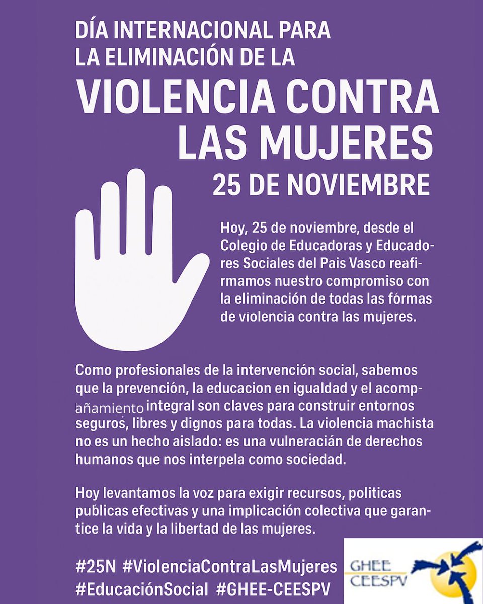 CEESPV's tweet image. En este 25N alzamos la voz contra todas las formas de violencia hacia las mujeres.
Como educadoras y educadores sociales, reafirmamos nuestro compromiso con la igualdad, el acompañamiento y la construcción de entornos seguros.
Juntas y juntos, seguimos transformando realidades.