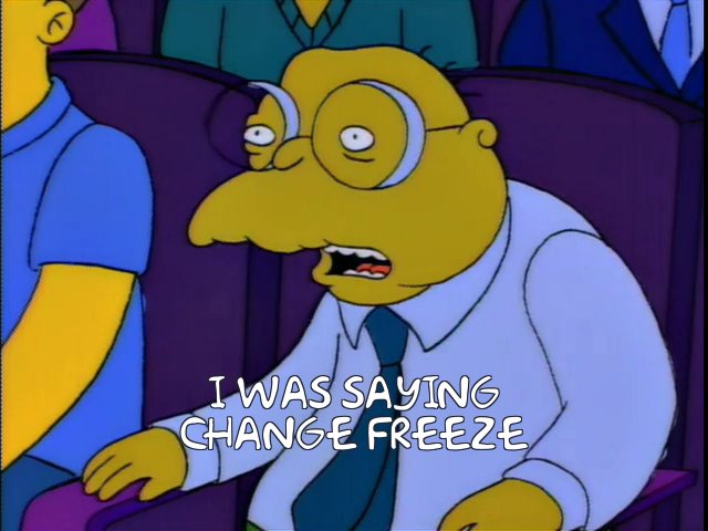 damotape's tweet image. No one is freezing any coding. They are freezing changes to production.