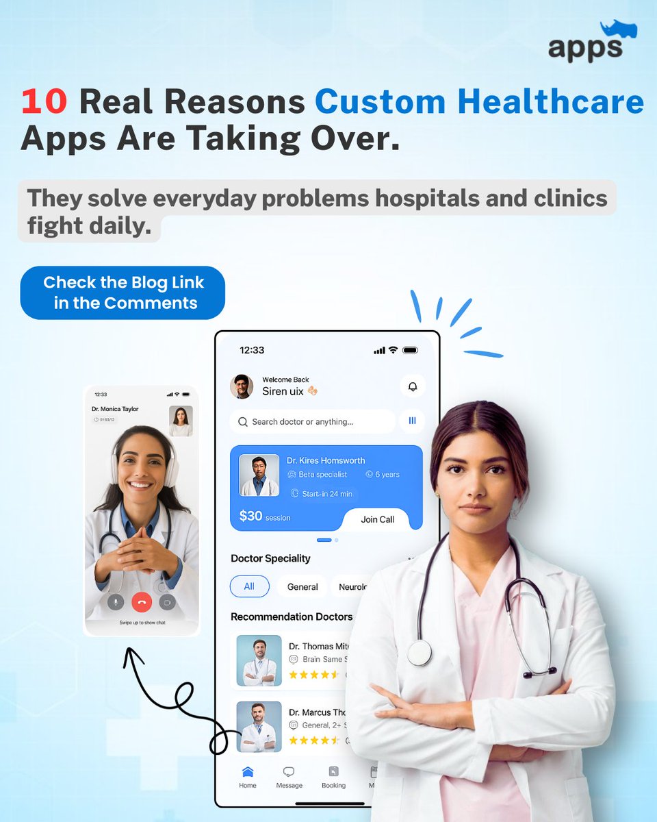 AppsRhino's tweet image. Custom healthcare apps solve the everyday problems that slow care down.

Read the full breakdown of all 10 benefits.
👉 Link in the comments.

#CustomAppDevelopment #HealthcareSoftware
