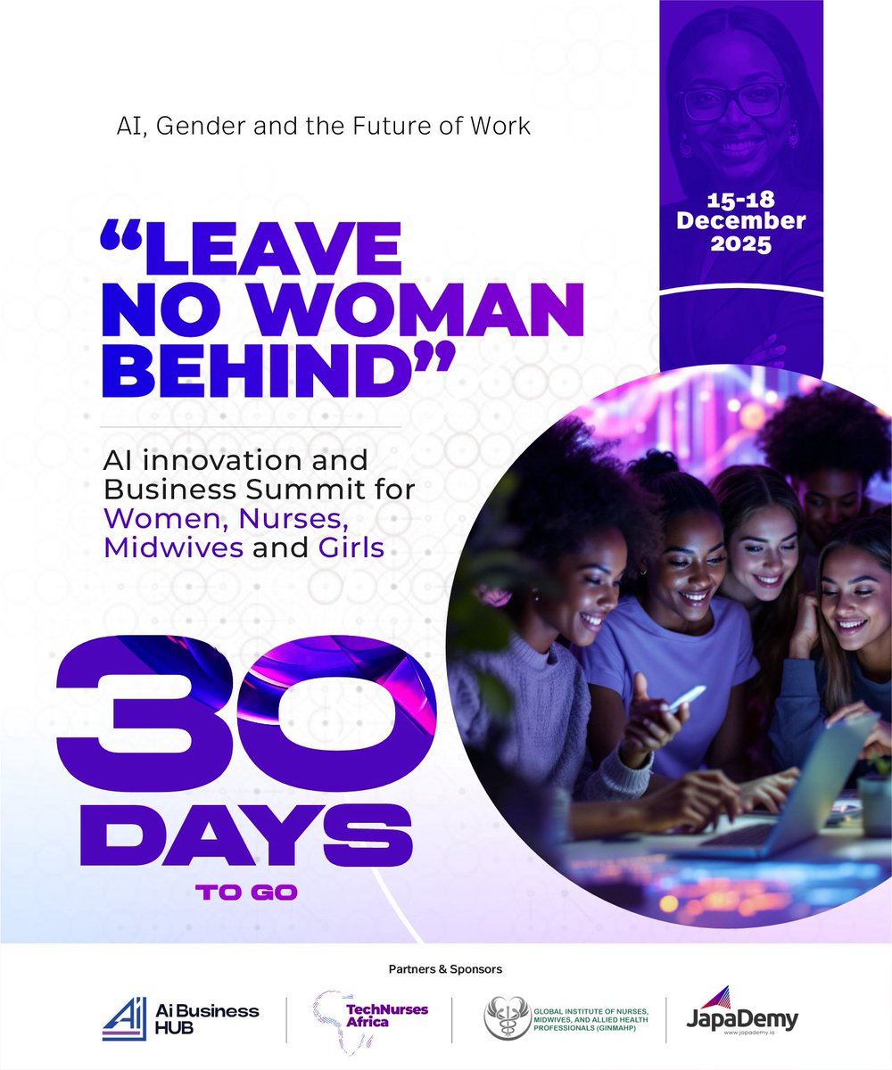 LEAVE NO WOMAN BEHIND

IT’S NOW 30 DAYS TO GO!!!!🔥🔥

You are invited  to the official unveiling of the big project “Leave No Woman Behind” - An AI Literacy Campaign for Black Women, Nurses, Midwives and Girls
👇
lnkd.in/eBswhfjj

Men are welcome too!