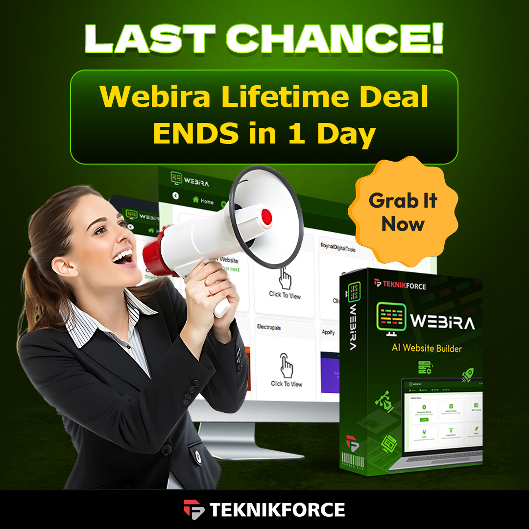 teknikforce's tweet image. ⏰ Time is almost up!

Webira Lifetime Deal ends in just 1 day, and once it’s gone, it’s gone for good.

Get lifetime access to the AI website builder that creates professional websites instantly, all for a one-time launch price with no renewals.

If you’ve been thinking about…