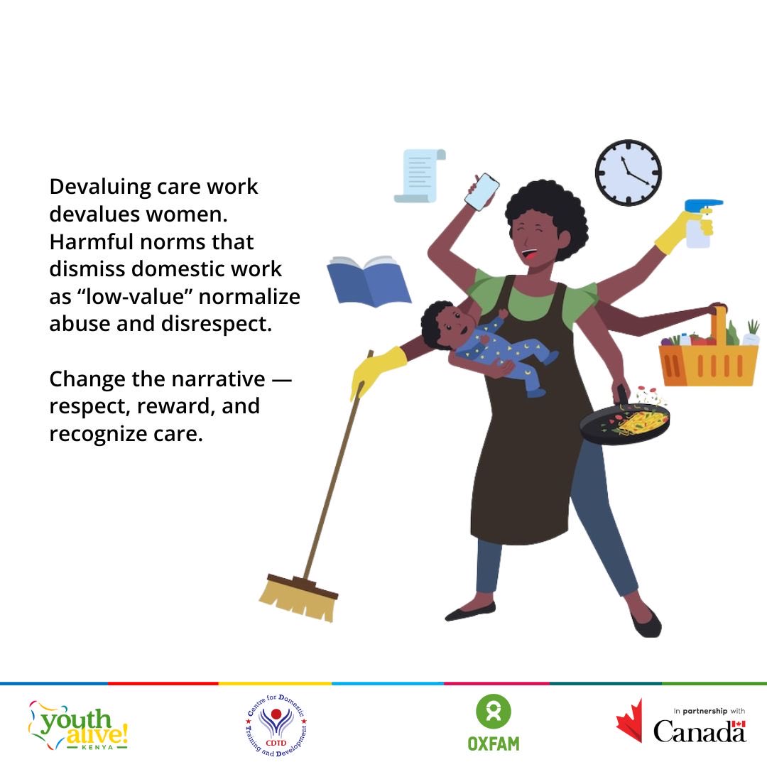 ⁦<a href="/YouthAliveKenya/">Youth Alive! Kenya</a>⁩ 
We must stand against all forms of GBV. Women’s unpaid care is valued at 11 trillion dollars globally, yet many domestic workers in Kenya are still denied fair pay. Stronger protections are needed.
#TimeToCare #16DaysOfActivism