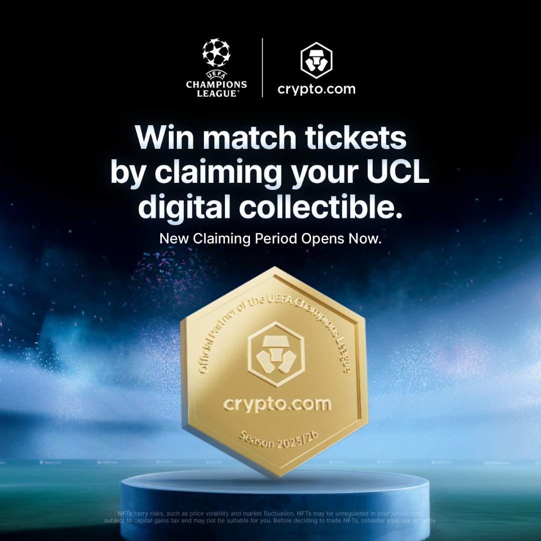 cryptocom's tweet image. The League Phase matches are well underway!

Don’t miss your chance to claim another limited-edition digital collectible and unlock rewards:

🎟️ UCL Final tickets with flights and accommodation included
🤩 Exclusive match experiences
🔥 And more

Claim yours now:…