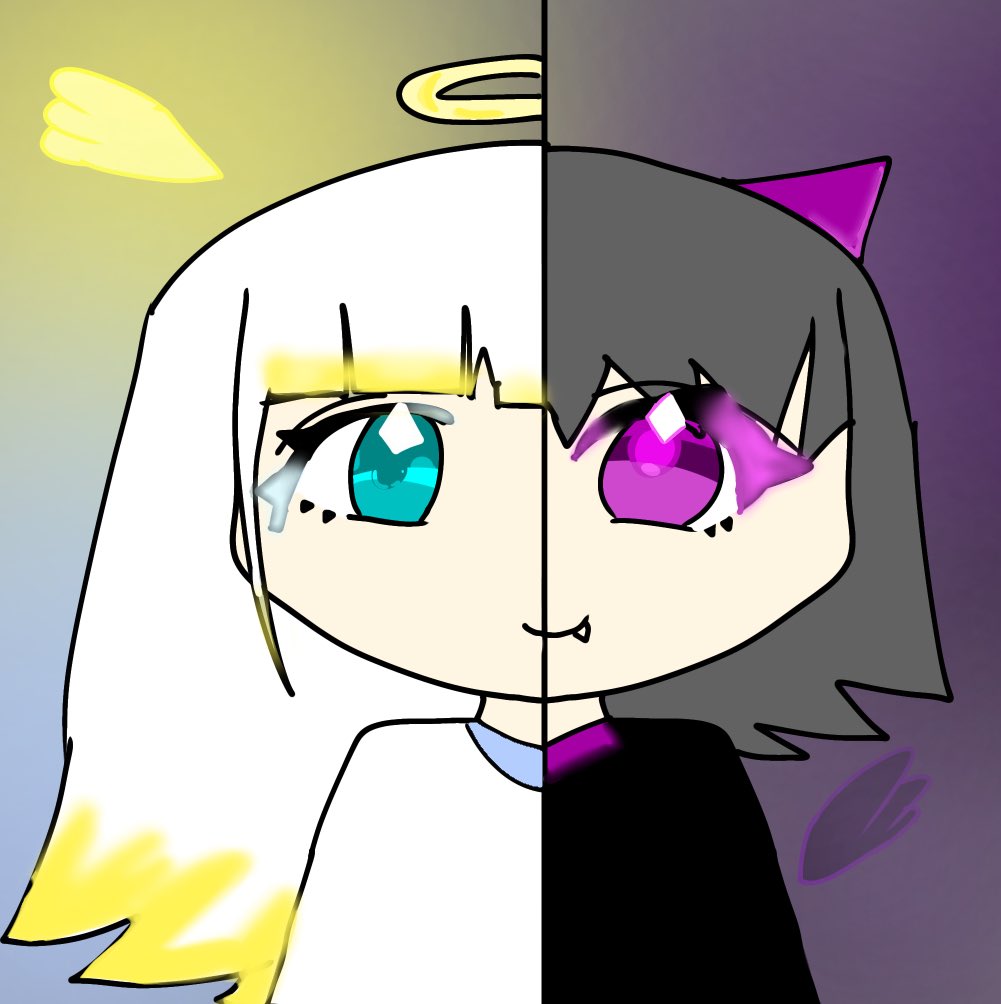 zunko29's tweet photo. 3年生の娘が描いたイラスト
タイトルは
『天使と悪魔』
アイビスペイントで頑張って描いてました。
#アイビスペイント
#イラスト
#小学生
#天使
#悪魔 https://t.co/pMlOlB0W4a
