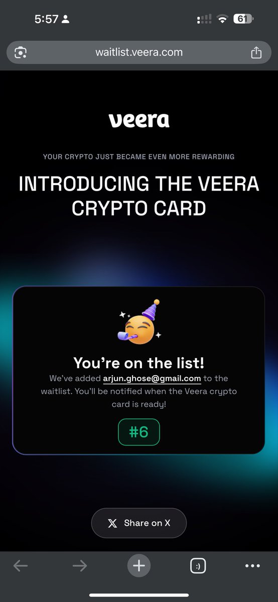 Dcentrobot's tweet image. I just joined the Veera Card waitlist at #6 

Join the waitlist early to get elevated rewards and curated rebates! 

Apply here: waitlist.veera.com 

gVeera #FinancialOS @on_veera
