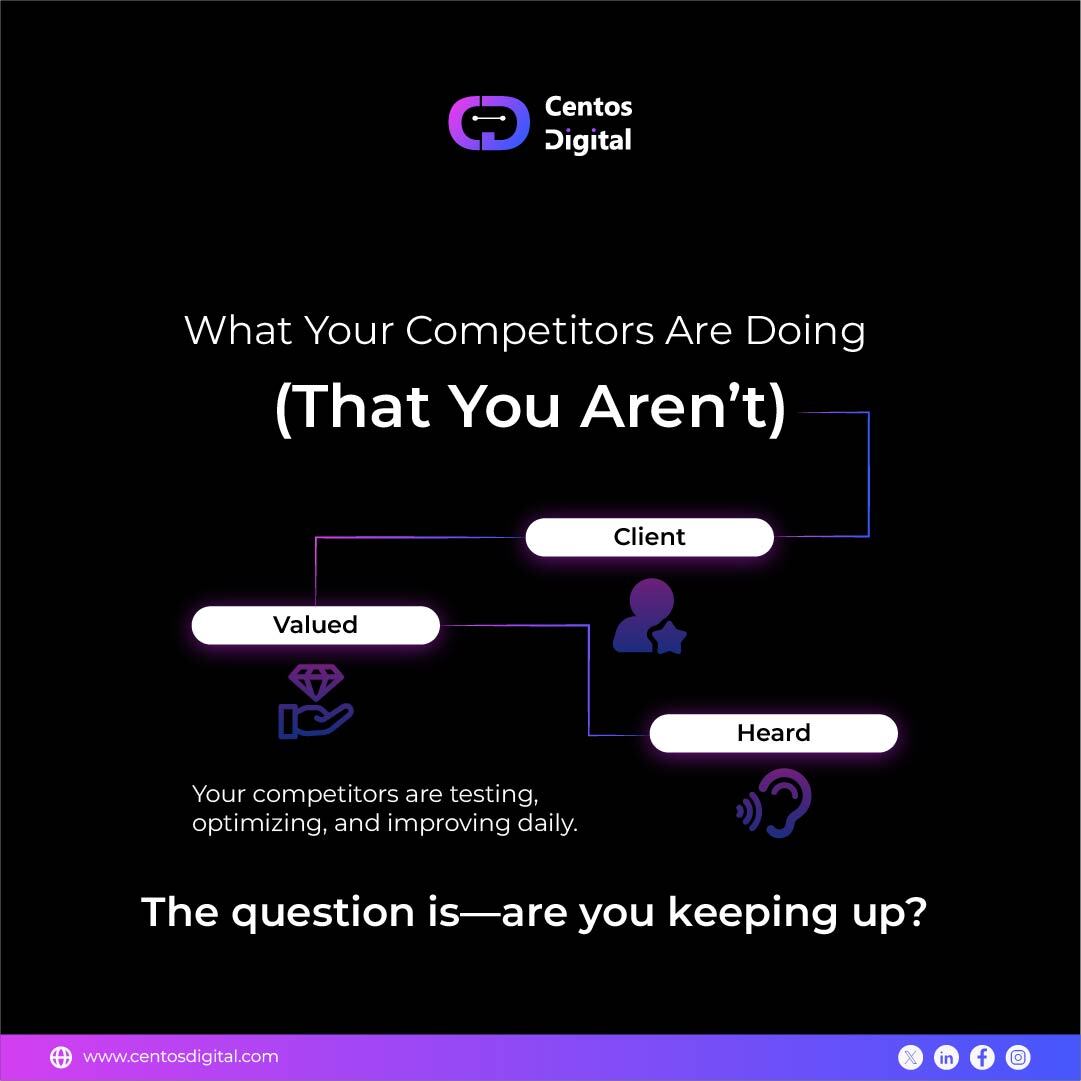 Centosdigital's tweet image. What Your Competitors Are Doing (That You Aren’t)
Your competitors are testing, optimizing, and improving daily.

The question is—are you keeping up?

📞 Contact Our Expert  020 3411 0820
📍Visit our site today! 🌐 centosdigital.com

#centosdigital #competitoranalysis