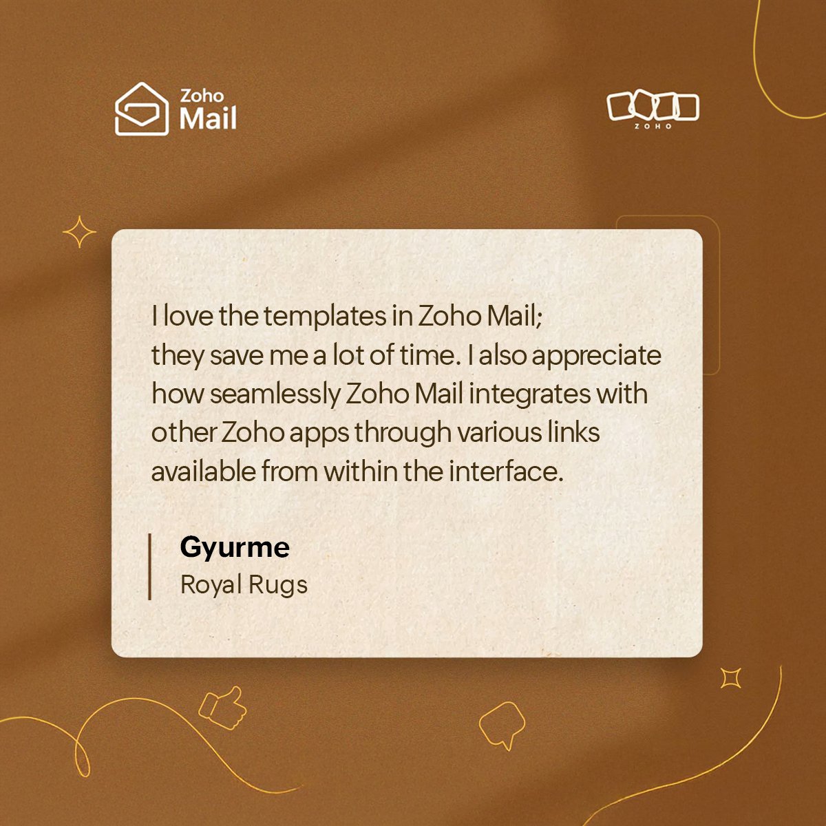 ZohoMail's tweet image. #TestimonialTuesday

Time saved + smooth integration = a workday that just flows 💫✨
We love hearing how Zoho Mail makes everyday communication smarter and more connected. 💌🔗
