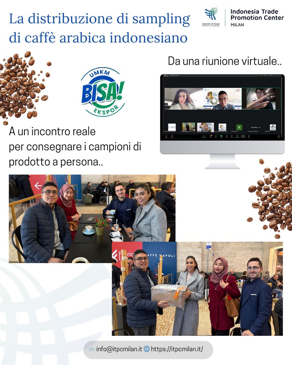 ITPCMilan's tweet photo. Sapevi che possiamo offrire servizi alla ricerca di esportatori affidabili in Indonesia? 

Nella foto: LLP SMESCO Kemenkop ha promosso "Coop Coffee" a un'azienda italiana

#itpcmilan #tradewithremarkableindonesia #indonesiainitalia  #distribuzionedicampioni #umkmbisaekspor https://t.co/iQEio7HReB
