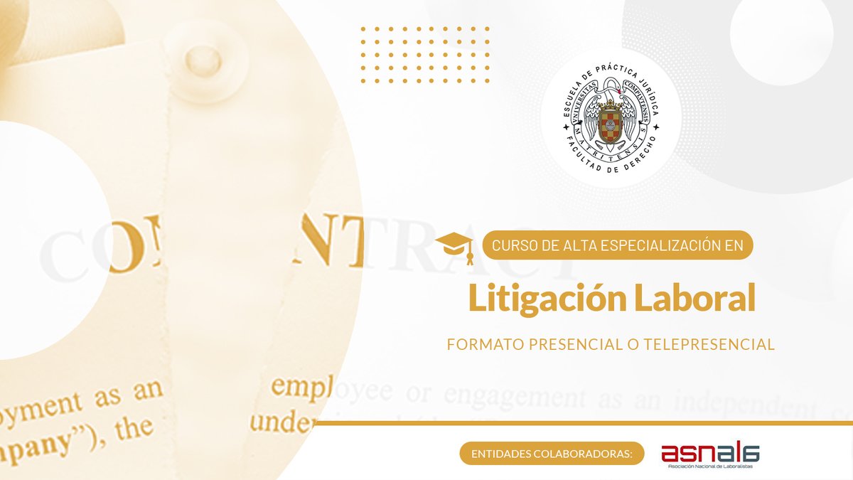 🟠 Descubre nuestro Curso de Alta Especialización en Litigación Laboral

🔵 Infórmate y matricúlate: epj.es/oferta-formati…

#epj #ucm #derecho