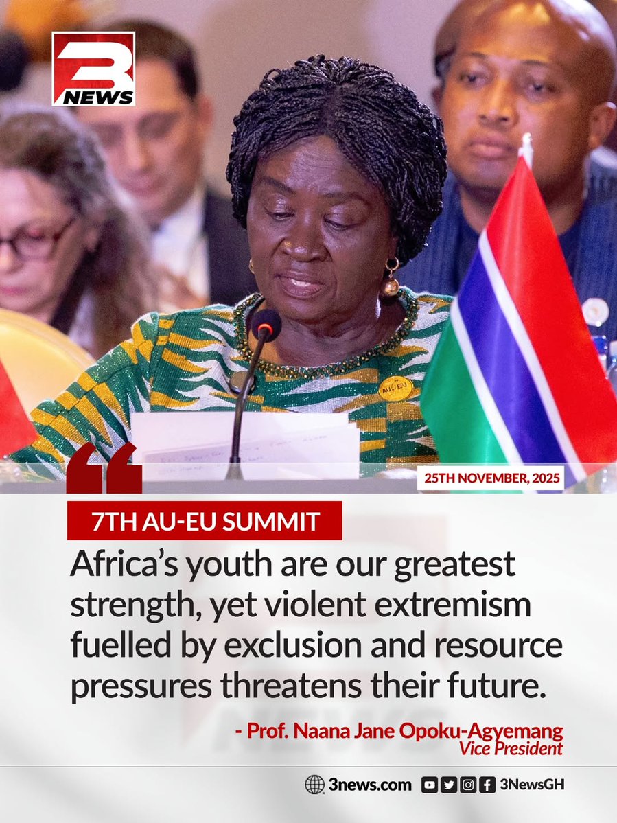 3fm927's tweet image. Vice President Prof. Naana Jane Opoku-Agyemang has stated that while Africa&apos;s youth are its greatest strength, their future is threatened by violent extremism fueled by exclusion and resource pressures.

#3NewsGH #3FM927