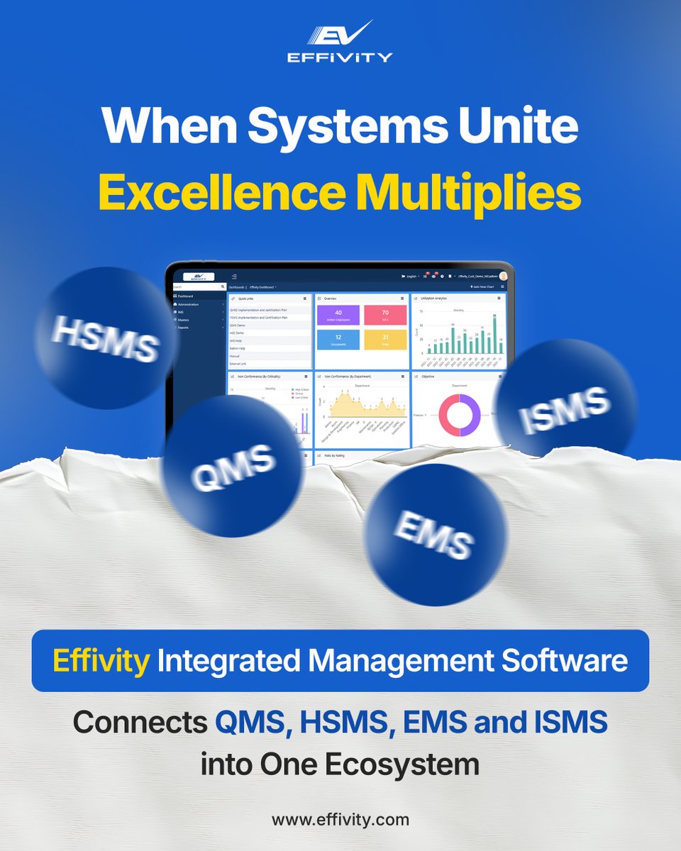 effivity's tweet image. Simplify governance and performance through unified management.

Register &amp;amp; Get 15-Days Free Trial here ➡️ effivity.com/register.html

Explore more about Effivity IMS Software ➡️ effivity.com/integrated-qhs…

#IMS #IntegratedManagement #DigitalExcellence #ISOStandards