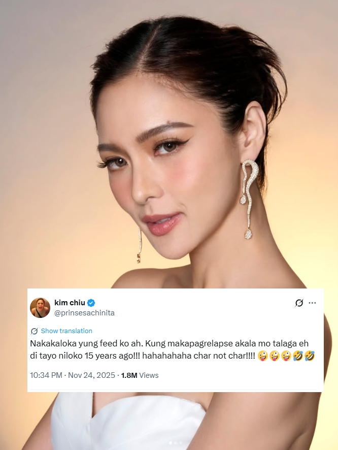 PinaysInShowbiz's tweet photo. #KimChiu responds to fans' reaction over a brief KimErald moment at the Star Magical Christmas Ball. Kim's post on X/Twitter was spicy &amp; it broke whatever delulu ideas people might have felt rather quickly. 🌶️😅 We approve this transparency! ☺️👊 

#Kimerald 
#GeraldAnderson https://t.co/2OfGvmoEoq