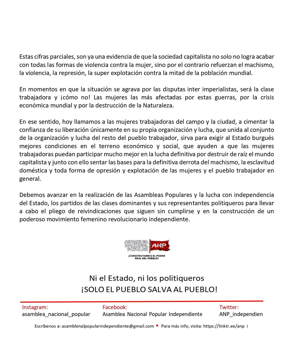 Este 25 de noviembre, Día por la Eliminación de las Violencias contra las Mujeres, condenamos el capitalismo imperialista, como el responsable directo de la violencia, en todas sus formas, que padecen las mujeres en Colombia y el mundo.

Link del PDF: n9.cl/0t307g