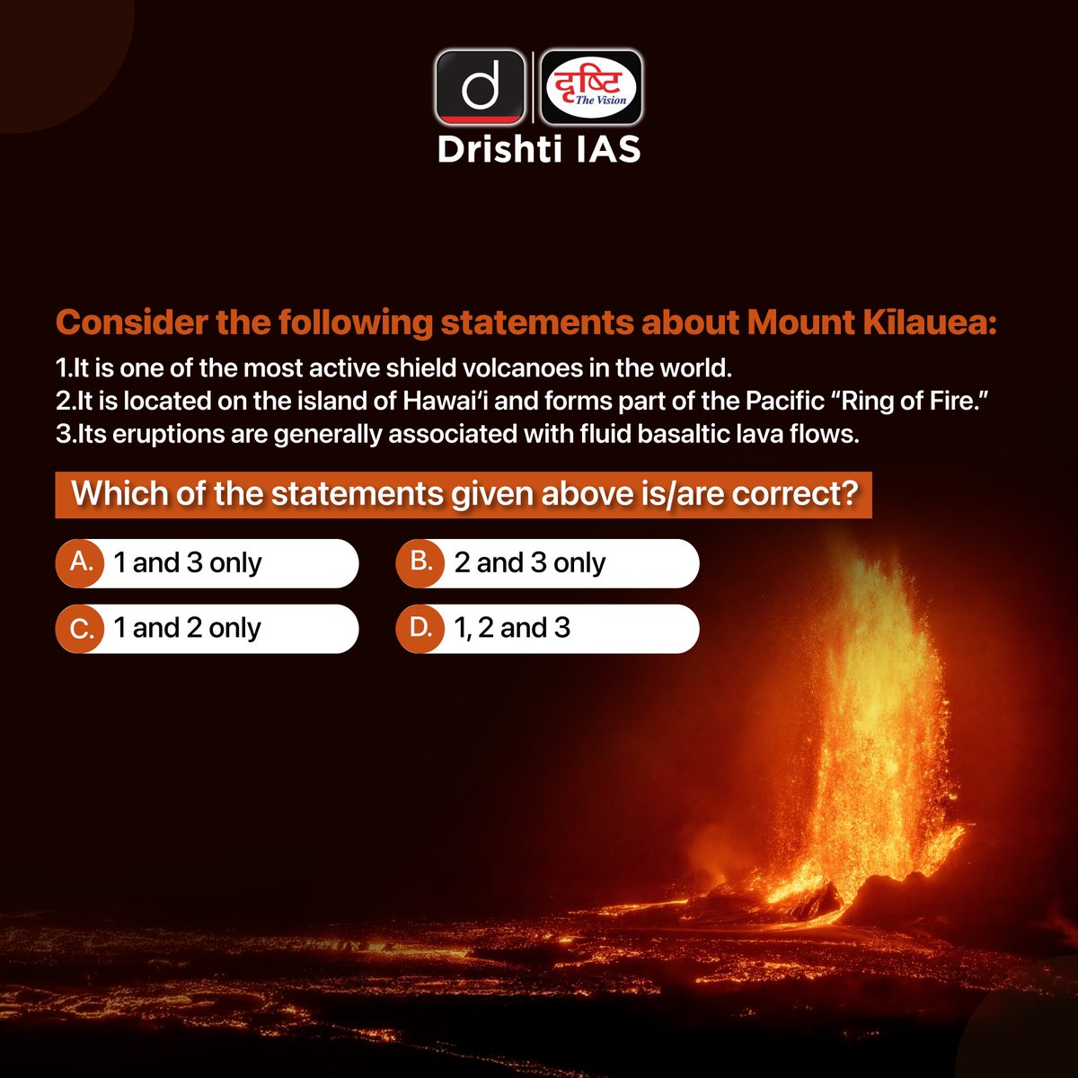 drishtiiaseng's tweet photo. Hawaii’s Kīlauea volcano erupts once again-
the 37th eruption since 2024, reminding us how powerful nature still is.
.
#KilaueaVolcano #HawaiiVolcano #VolcanoEruption #GeographyFacts #EarthScience #NaturalDisasters #ShieldVolcano #BasalticLava #PlateTectonic #DrishtiIAS #DrishtiIASEnglish