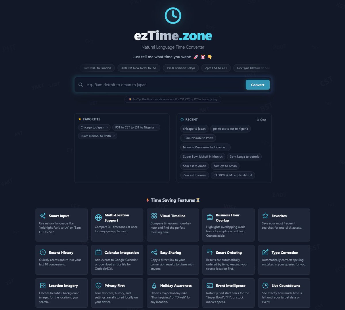 sp0rkeh's tweet image. I would have never thought I would add so much to this. It has to be the most powerful and pretty time zone converter app out there! 

So many heated arguments with @google Gemini went into fine tuning this! 😈

eztime.zone

#AI #vibecoding  #GoogleAIStudio #timezone