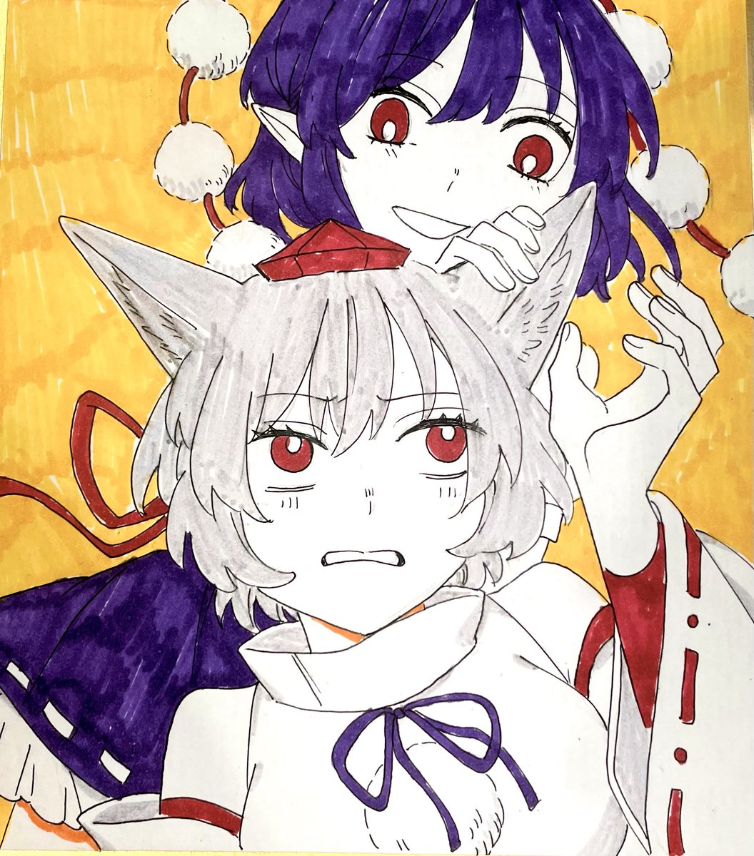 これはイベント現地で生成し秒でお嫁に行ったあやもみ色紙　#東方project