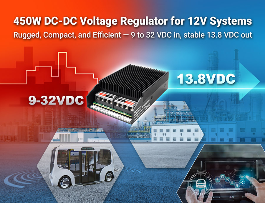 Neousys' RPM-450, a compact high-efficiency DC-DC regulator delivering stable 13.8V/450W from a wide 9–32V input for in-vehicle, industrial, and edge-AI systems. Up to 97% efficiency and full protections ensure reliable power for high-load devices: neousys-tech.com/en/news/press-…