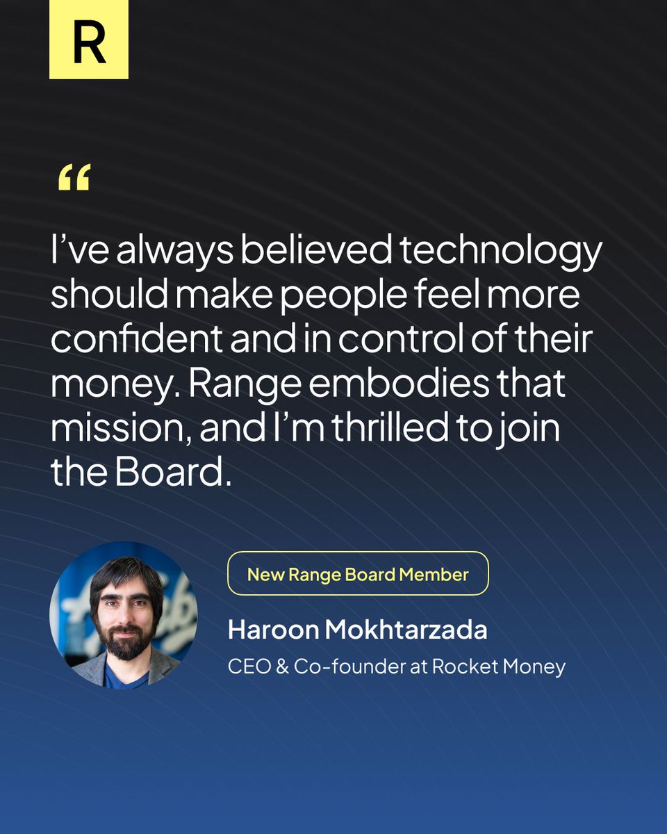 range_finance's tweet photo. We just raised $60M led by Scale Venture Partners, and Rocket Money CEO Haroon Mokhtarzada is joining our Board!

This is the moment we've been building toward—and it changes everything.

With this funding and Haroon's expertise, we're moving fast:

-Rai is getting smarter with expanded AI capabilities.
-We're launching a West Coast expansion.
-Our broker-dealer services are rolling out to give you even more investment options.

The traction speaks for itself: $400M in assets under management, $9.5B in assets under advisement, $100M in total funding, 5,000+ members across all 50 states, and 300% year-over-year revenue growth. 

But what excites us most is what's next—millions of Americans getting access to the wealth management they deserve.

Let's build! 

Read the full story on Axios: https://t.co/dLUOZTdiJO