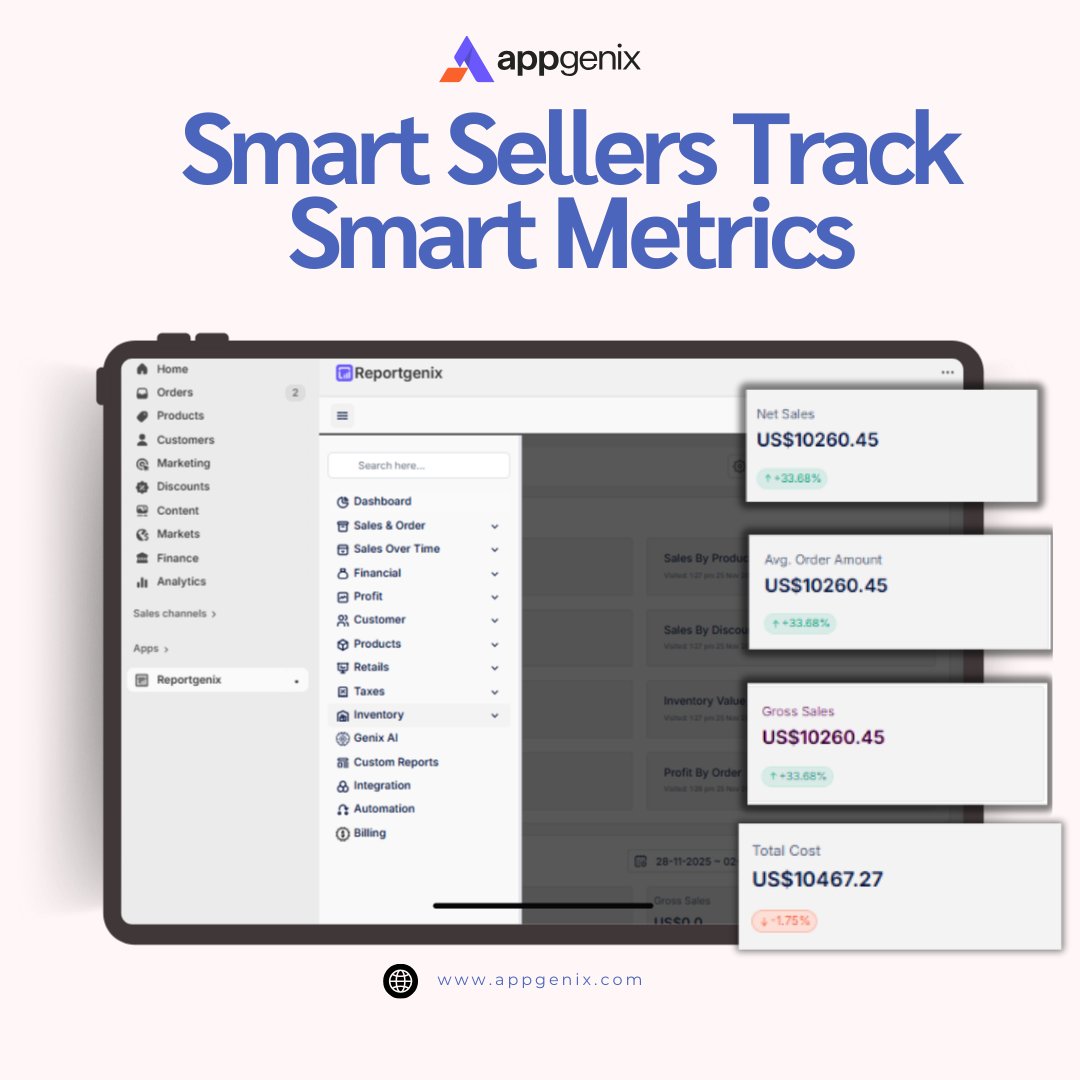 AppGenix's tweet image. Tired of running your store blind? 👀 

See your inventory, profit, and sales at a glance. 

Your growth story starts here — Check the first comment to get Reportgenix installation link! 

#Shopify #EcommerceTools