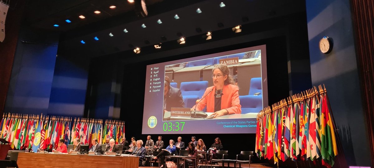 SwissAmbNL's tweet image. At #CSP-30, I reaffirmed 🇨🇭’s commitment to the @OPCW and applauded the efforts of the transitional Syrian government with the OPCW. 
I reiterated our shared responsibility to investigate credible allegations of violations of the #CWC in Ukraine and called for #accountability.