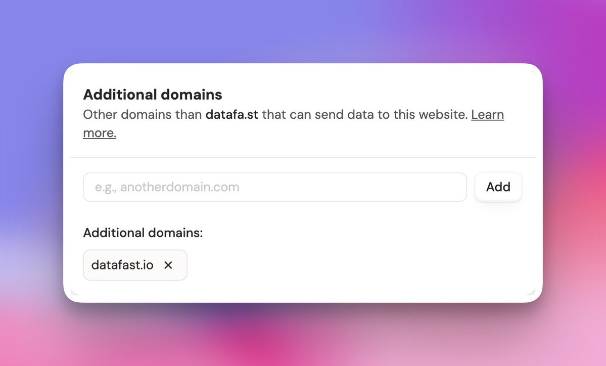 marclou's tweet image. DataFast now supports multi-domain tracking 🔗

1 script → multiple root domains

For instance, if your marketing site is marketing(dot)com (lucky you) and your app is app(dot)com (very lucky you), you can track visitors across these 2 domains.