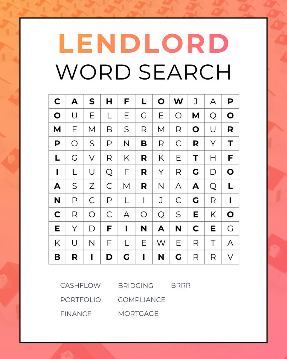 Test your property knowledge with the Lendlord Word Search. Can you find them all?

Scroll to see the answers!