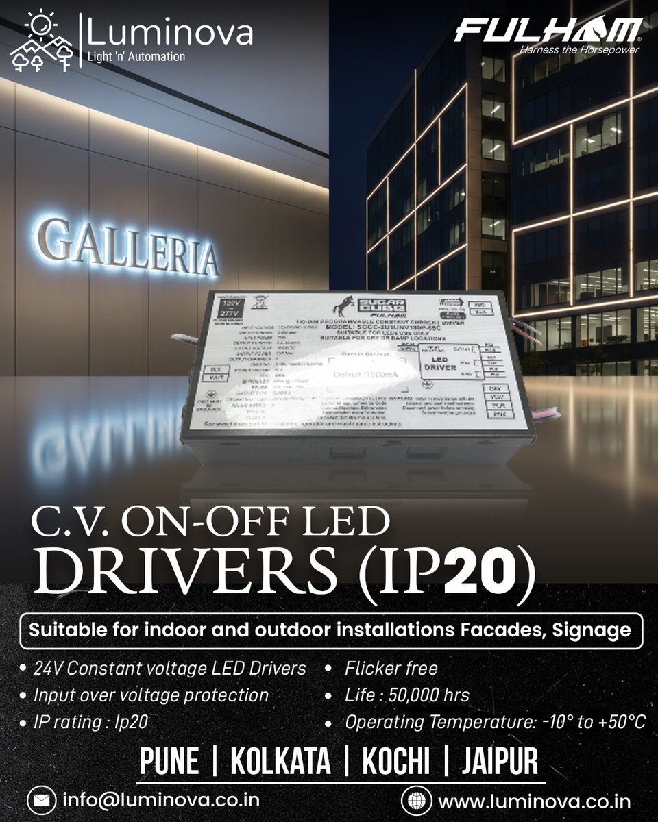 luminovaindia's tweet image. ✨ 𝐏𝐨𝐰𝐞𝐫𝐢𝐧𝐠 𝐁𝐫𝐢𝐥𝐥𝐢𝐚𝐧𝐜𝐞 𝐰𝐢𝐭𝐡 𝐑𝐞𝐥𝐢𝐚𝐛𝐥𝐞 𝐋𝐄𝐃 𝐃𝐫𝐢𝐯𝐞𝐫𝐬✨
📍 Available in: Pune | Kolkata | Kochi | Jaipur
📧 info@luminova.co.in
🌐 luminova.co.in
#Luminova #LEDDrivers #LightingSolutions #SmartLighting #UrbanLighting #SignageLighting