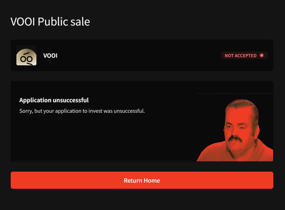 네.... 슬픈 예감은 틀린적이 없네요...

<a href="/vooi_io/">vooi</a> public sale 저는 할당을 못받지만....
받으시는 분들 모두 
부이 좋고 매부 좋은 결과 있길 
진심으로 응원합니다 ㅠ.ㅜ