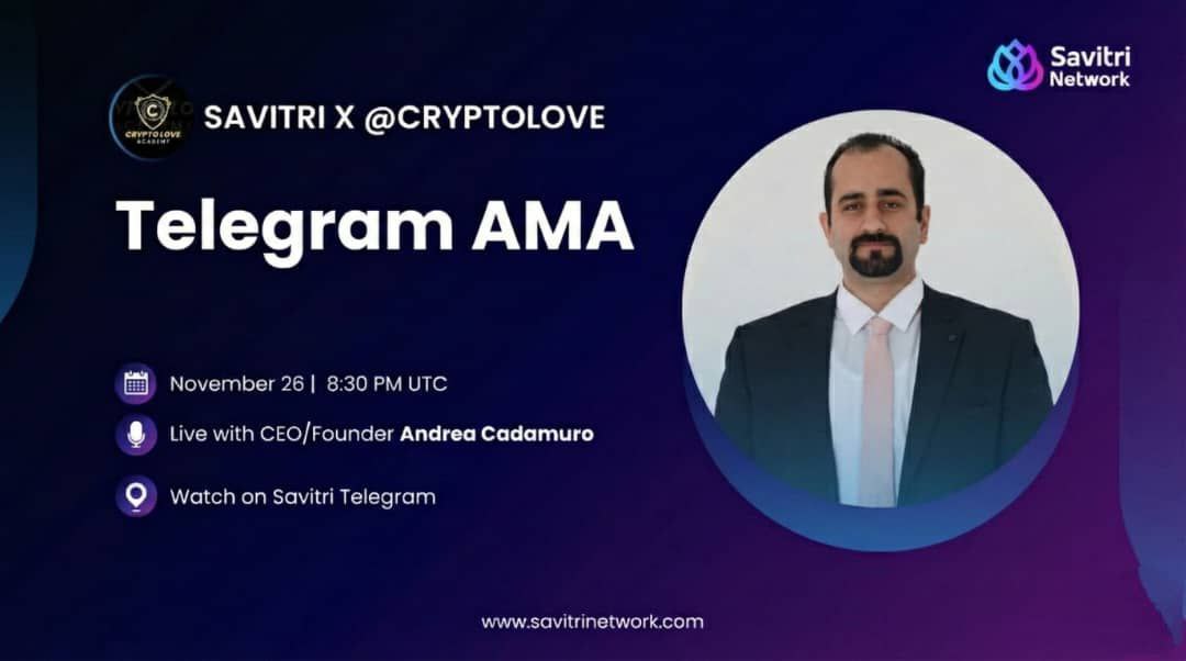 Savitri_Net's tweet image. Savitri Network x @CryptoLove Academy — LIVE AMA!

We’re excited to announce a special AMA session with our CEO &amp;amp; Founder Andrea Cadamuro — happening today!

🗓 Date: November 26
⏰ Time: 8:30 PM UTC
🎙 Guest: Andrea Cadamuro (CEO/Founder, Savitri Network)
📍 Live on: Savitri…