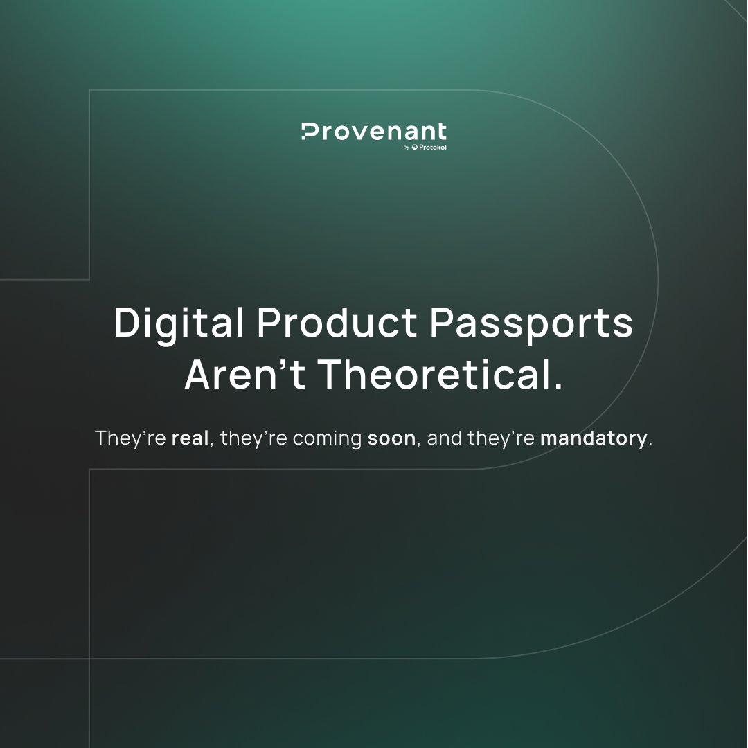 ProvenantDPP's tweet image. Digital Product Passports (DPPs) are no longer theoretical.

They’re real, they’re mandatory, and they’re arriving soon.

Under the EU’s Ecodesign for Sustainable Products Regulation (ESPR), DPPs will be required across 33 industries, with compliance deadlines starting in 2026.…