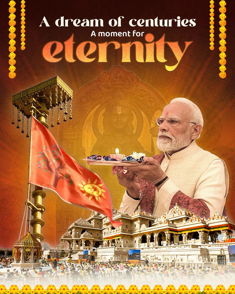 BJP4India's tweet image. 𝐀 𝐝𝐫𝐞𝐚𝐦 𝐜𝐡𝐞𝐫𝐢𝐬𝐡𝐞𝐝 𝐟𝐨𝐫 𝐜𝐞𝐧𝐭𝐮𝐫𝐢𝐞𝐬… 𝐟𝐮𝐥𝐟𝐢𝐥𝐥𝐞𝐝. ✨

As the divine bells of Ayodhya ring once again, this historic moment becomes a sacred chapter in our national journey. A new era begins, where devotion, pride and unity meet at the footsteps of…