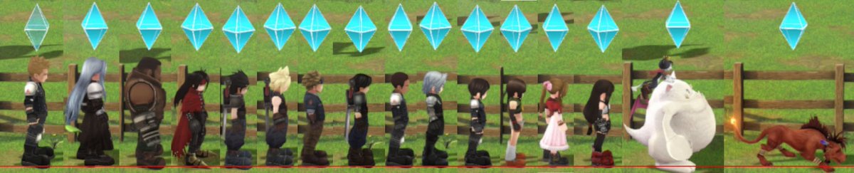 darkgreen1210's tweet image. チョコボファームにおけるキャラ身長比較【三度目の正直版】

・初期ウェア
・靴の踵にあわせ整列(靴底の厚み影響あり)
・特別大きいグレンと大人セフィとバレット以外は男性キャラは同じ身長
・女性キャラは同じ身長
・ケットとナナキは別

※アンジーファンの皆様申し訳ありませんでした🥹

#FF7EC