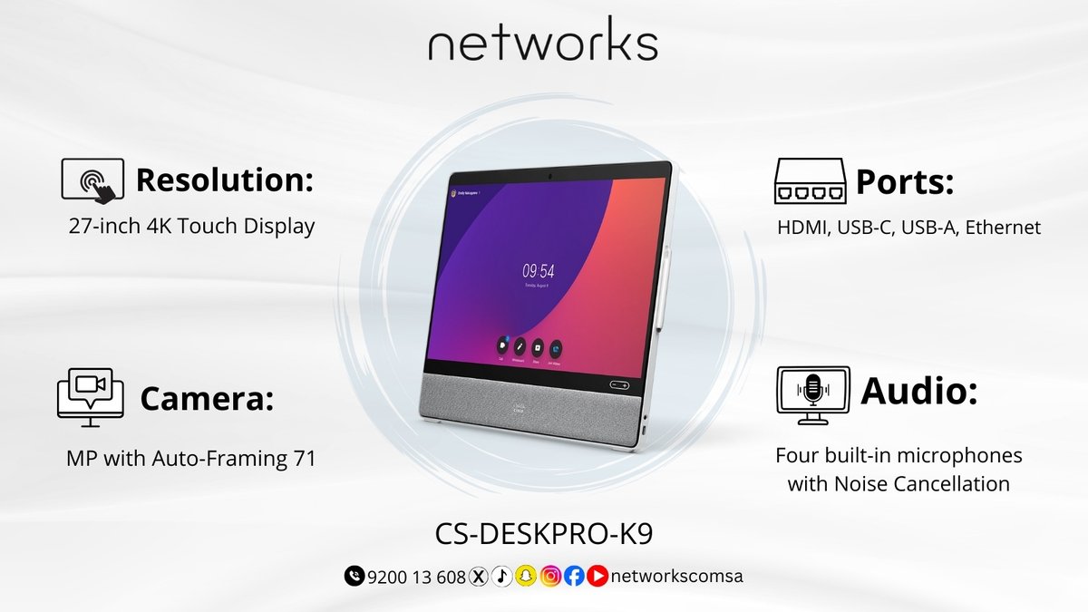 networkscomsa's tweet image. Not just a device ..
It’s your entire workspace in one screen the #Cisco CS-DESKPRO-K9 👇
#Networks 
#مساء_الخير