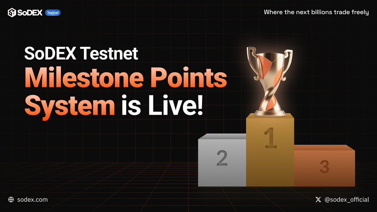 sodex_official's tweet image. SoDEX Testnet Milestone Points System is now LIVE 🎯

• All milestone task requirements have been updated
• Make sure to review the new tasks
• Rewards are not automatic — tap Claim after completing each task

testnet.sodex.com/points