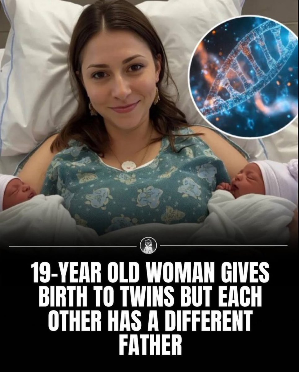 sciencegirl's tweet image. A 19-year-old woman gave birth to twins and a paternity test later revealed something incredibly rare — 

each twin had a different father. She was friends with both fathers, only hours apart, and doctors explained that she had released two eggs that were fertilised separately on…