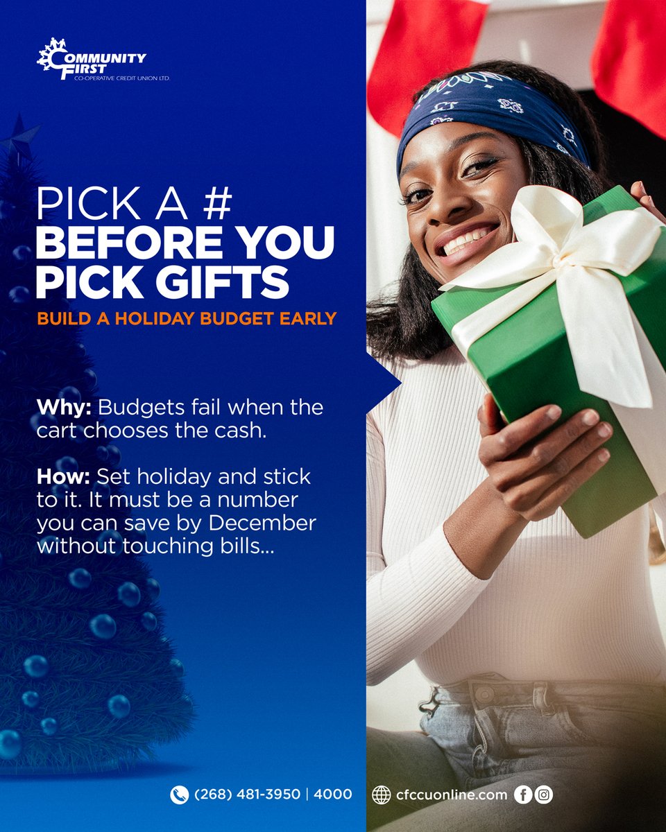 Holiday joy starts with a solid plan. Set your gift budget early and avoid the year-end squeeze. 💙🎁 #CFCCU