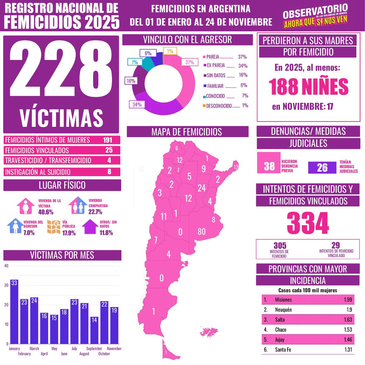 🚨 *En lo que va del 2025 registramos 228 femicidios, travesticidios, transfemicidios e instigaciones al suicidio en Argentina.*