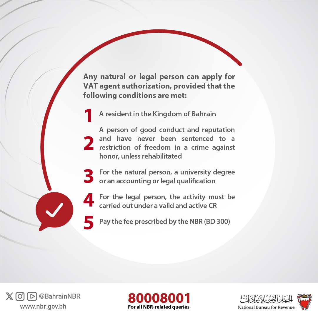 BahrainNBR's tweet image. #Frequently_Asked_Questions
What are the conditions to become a #VAT Agent?  #NBR #Bahrain #BahrainNBR